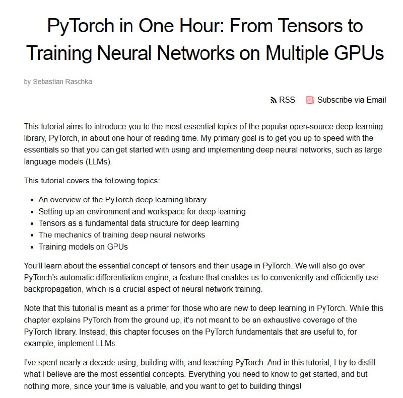 入门PyTorch首选指南：Sebastian Raschka的《PyTorch in One Hour》全面覆盖关键基础，助你迅速掌握深度学习核心技术