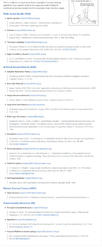 这是一个独立的Python例子集，涵盖了常见的机器学习算法的起源和python实现示例
