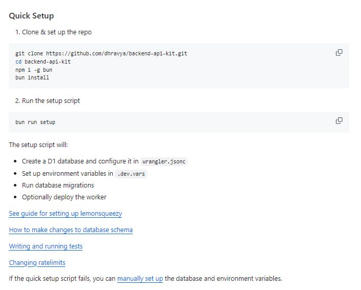 backend-api-kit：轻松打造可扩展、可盈利的后端API，一站式解决开发难题！| #API1. 集成API密钥管理和限流功能，保障API安全与稳定；2. 支持多种认证方式，包括会话和Bearer令牌；3. 提供完整的开发工具链，从数据库到测试一应俱全backend-api-kit：轻松打造可扩展、可盈利的后端API，一站式解决开发难题！| #API1. 集成API密钥管理和限流功能，保障API安全与稳定；2. 支持多种认证方式，包括会话和Bearer令牌；3. 提供完整的开发工具链，从数据库到测试一应俱全