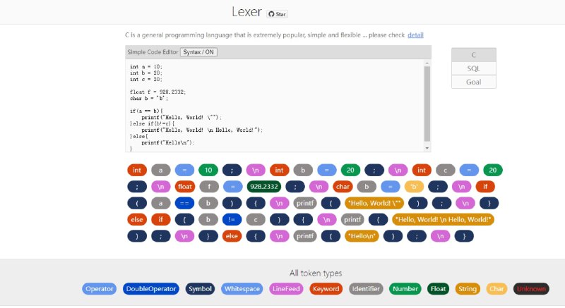 lexer：一个基于DFA法的支持多语言扩展的JS版开源词法分析器目前常见的词法分析器与语言耦合较为紧密且代码量较为庞大，难以关注词法分析器其本质原理，所以萌生了写一个完全与语言解耦且精简的词法分析器的想法，以把关注重心放在词法分析器的工作原理上，不再需要考虑由不同语言造成的细枝末节差异，于是就有了此lexer 项目