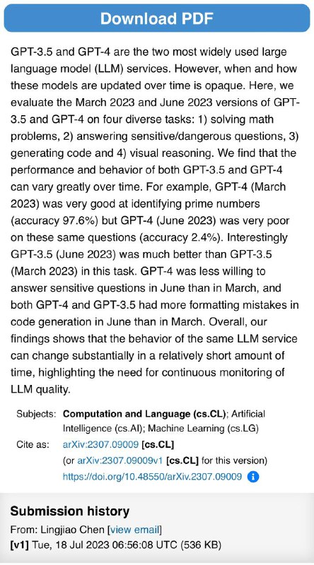 ChatGPT 的行为如何随时间变化？ | link