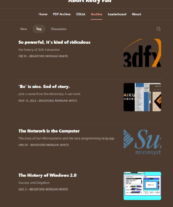 一个关于很多计算机历史的博客，比如windows、linux的老版本是怎么开发出来的，C、Basic的起源，各种老计算机的故事等等 | blog