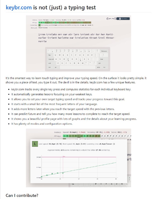 智能触摸打字学习工具，提高打字速度的智能方法，通过个性化课程和统计跟踪帮助用户掌握键盘布局keybr.com | #工具