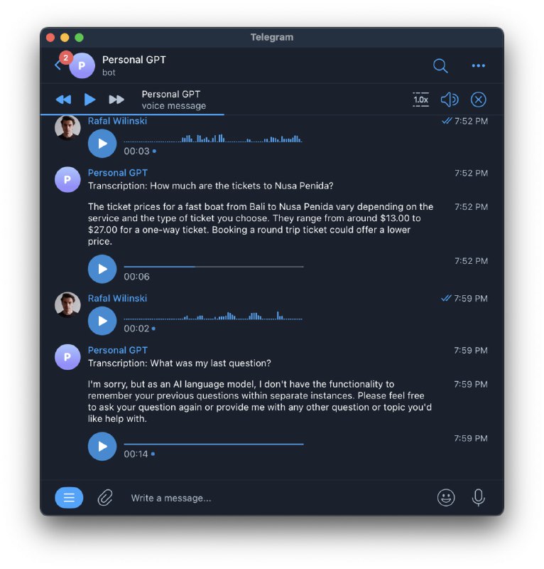 使用OpenAI的ChatGPT通过Telegram和语音消息提供个人管家服务Telegram ChatGPT Concierge Bot (+ Voice!)