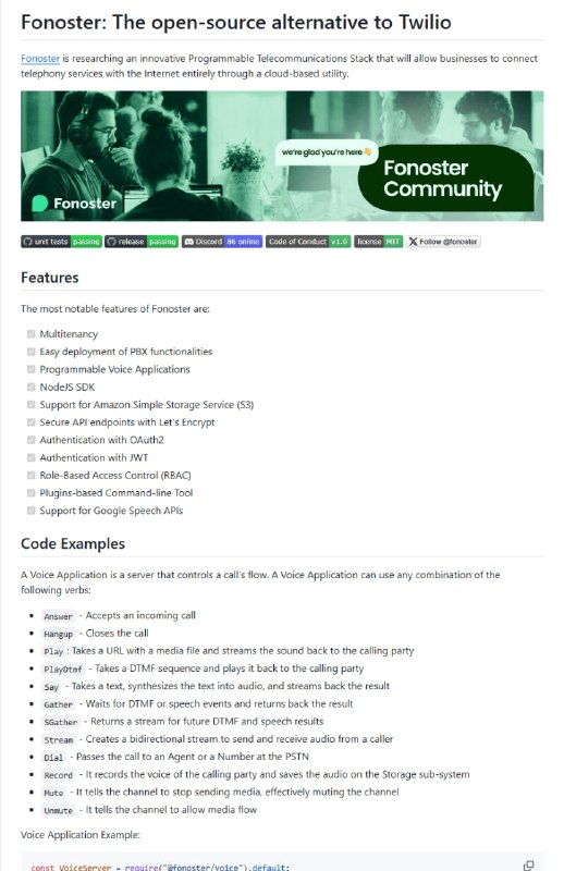开源替代Twilio的Fonoster，打造云端可编程电信技术栈，全面支持语音与消息服务，助力企业低成本、高灵活性接入电信功能