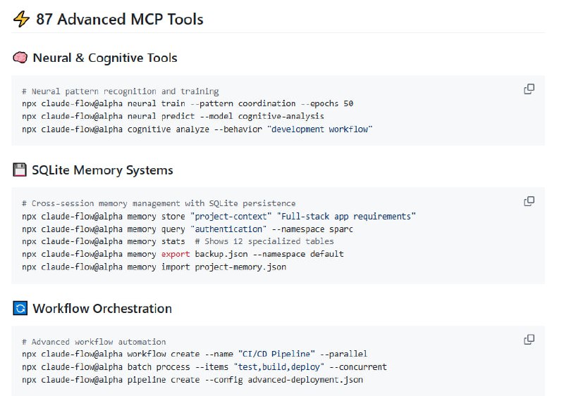 Claude-Flow：革命性的AI编排平台，让AI开发更智能、更高效采用蜂巢思维架构，实现智能Agent协同工作；配备87种高级MCP工具，功能强大；84.8%的SWE-Bench解决率，性能卓越Claude-Flow：革命性的AI编排平台，让AI开发更智能、更高效采用蜂巢思维架构，实现智能Agent协同工作；配备87种高级MCP工具，功能强大；84.8%的SWE-Bench解决率，性能卓越
