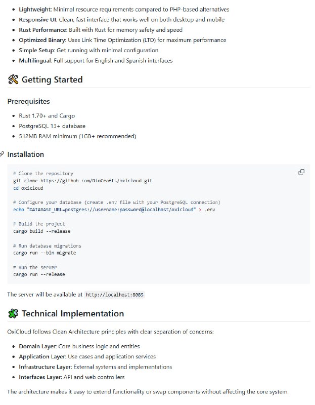OxiCloud：一个轻量级、高性能的云存储服务器，用Rust语言打造，比传统云存储更高效、更安全