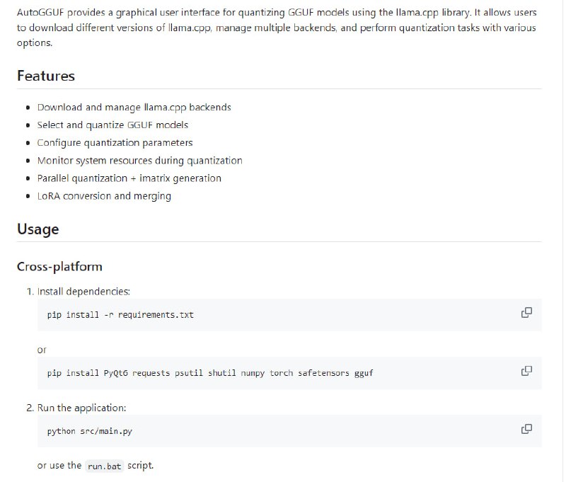 自动化GGUF模型量化工具，提供图形用户界面，使用llama.cpp库实现模型的量化，支持多后端管理、模型量化、参数配置及资源监控等功能AutoGGUF | #工具