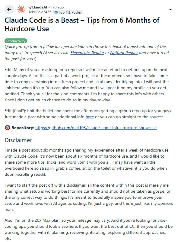 JokeGold5455：在过去六个月的密集使用中，我打造了一套强大且实用的Claude Code工作体系，助力我单人重写30万行代码，提升质量与效率