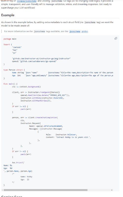 instructor-go：用于简化大型语言模型(LLM)结构化输出处理的Go语言库
