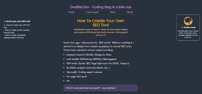 关于如何创建我们自己的搜索引擎优化 (SEO) 工具（如 ahrefs、semrush、Ubersuggest）等的介绍文章 | link