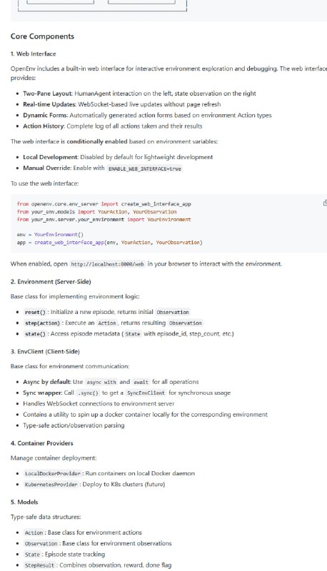 在线强化学习训练环境开发、部署总是琢磨如何隔离安全运行，有没有简单统一的接口和工具呢？OpenEnv 是一个基于 Gymnasium 风格 API 的代理式执行环境接口库，助力 RL 训练后环境的创建和管理