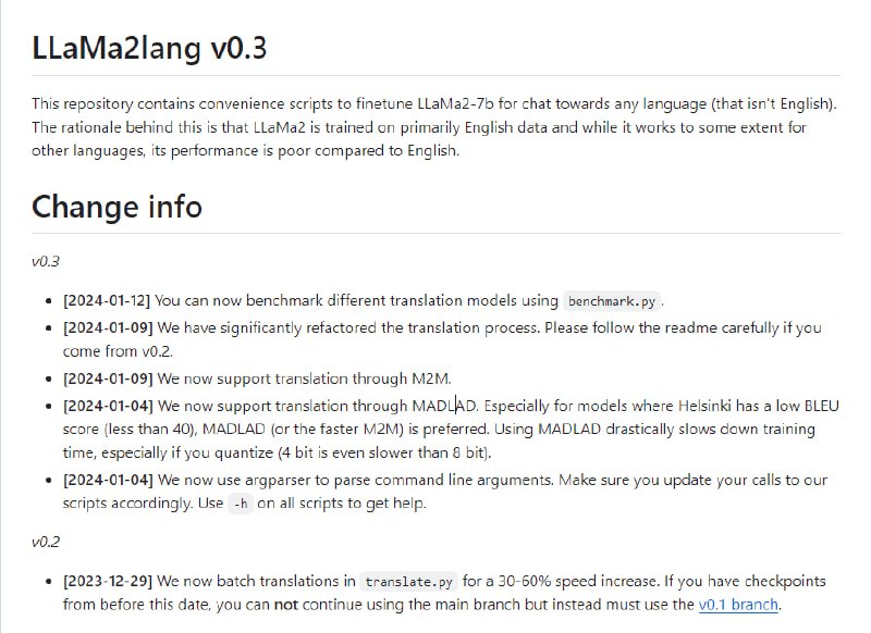 LLaMa2lang v0.3：用于将LLaMa2-7b模型进行语言微调的便捷脚本集合，以适用于除英语以外的任何语言
