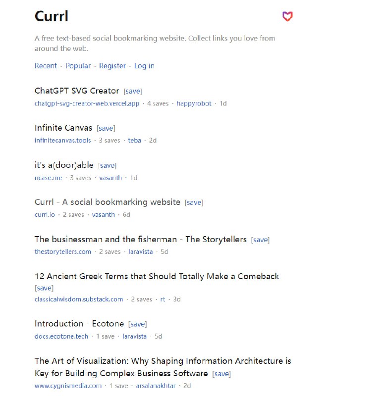 Currl，一个免费的基于文本的社交书签网站