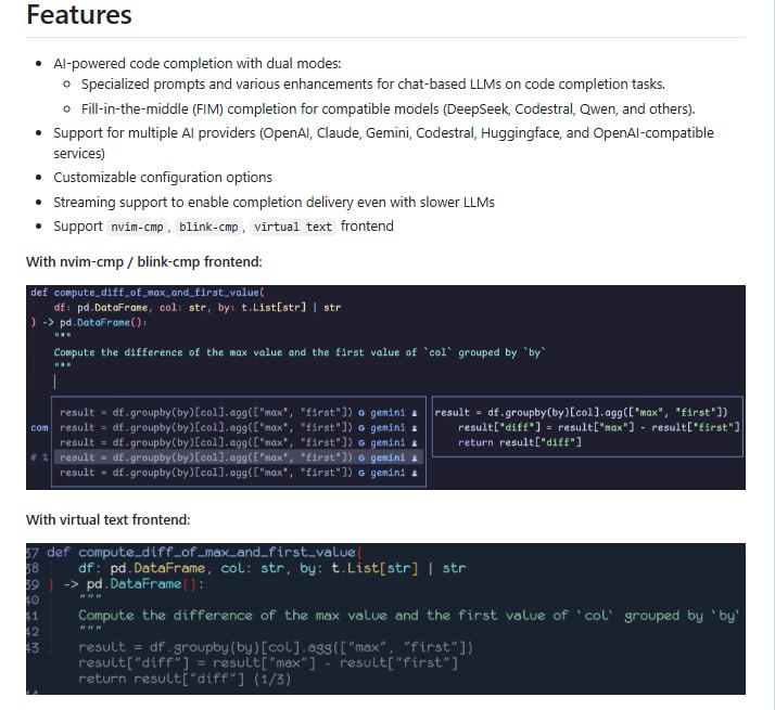 Minuet-ai.nvim：让代码补全变得智能又便捷支持多种流行LLM（如OpenAI、Gemini等），选择丰富；提供代码补全的双模式，满足不同需求；自定义配置灵活，适配多种开发场景