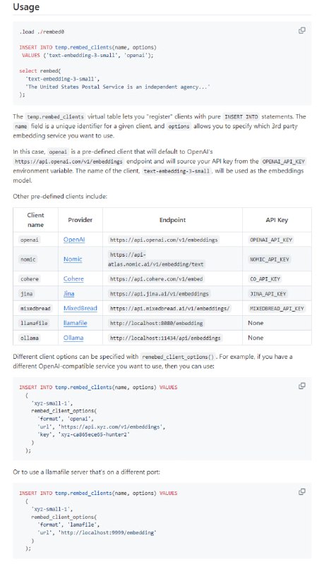 sqlite-rembed：SQLite扩展，用于从远程API生成文本嵌入，支持OpenAI、Nomic、Ollama等