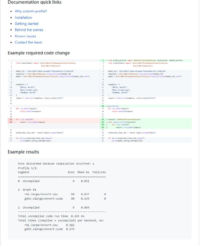 OctoML PyTorch Profiler：一个Python库和云服务，旨在为使用最先进的机器学习加速技术在云硬件上运行PyTorch模型提供最简单的体验