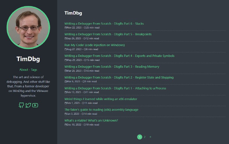 博客TimDbg作者是一直在 Microsoft 调试器平台团队工作的Tim Misiak