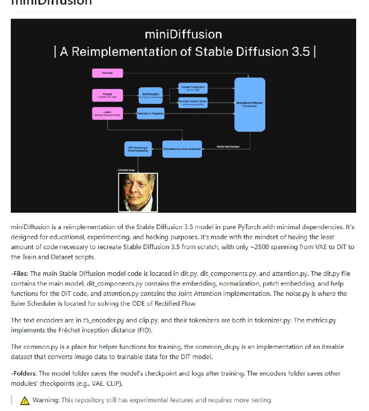 miniDiffusion：用极简代码复现Stable Diffusion 3.5的PyTorch项目