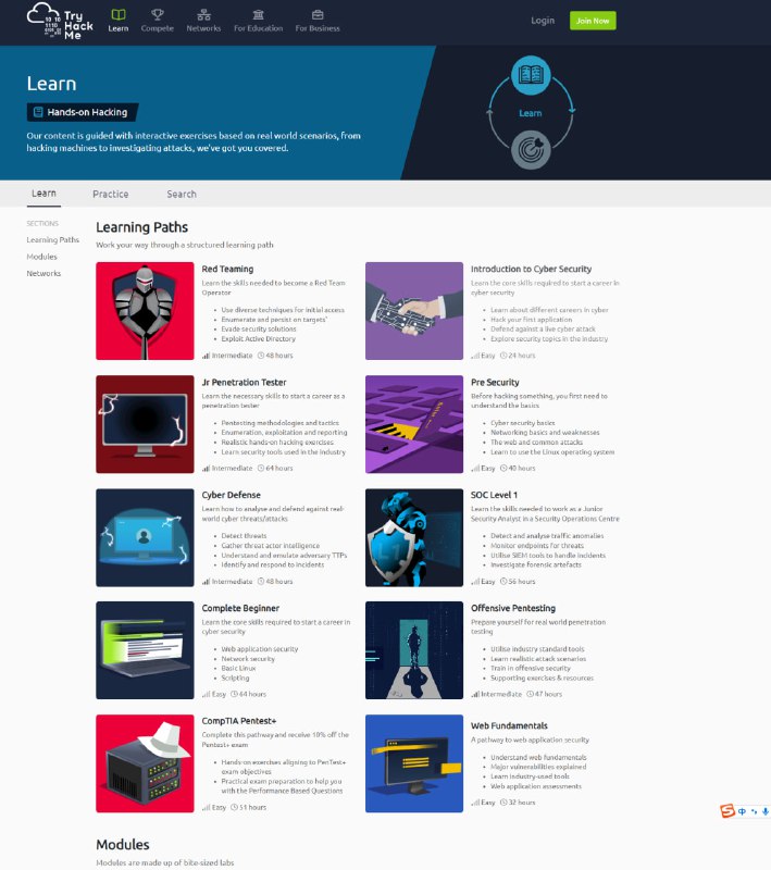 tryhackme.com 找到一个关于攻防知识的学习站点，也有其他的和网络相关的东西