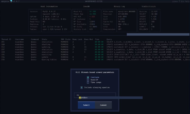直观且功能丰富的终端工具，用于实时监控MySQL