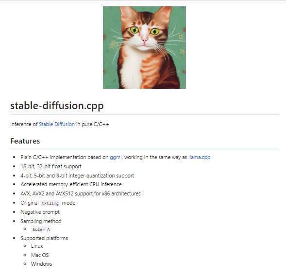 stable-diffusion.cpp：纯C/C++实现的Stable Diffusion，采用类似llama.cpp的方式