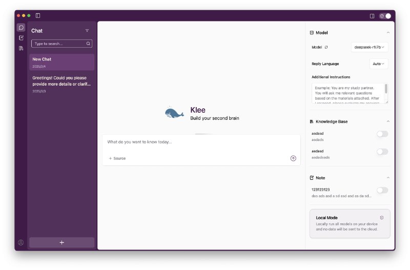 Klee-client：一款安全本地化的桌面AI客户端，内置RAG知识库与Markdown笔记支持，让你在本地就能享受高效、安全的AI服务