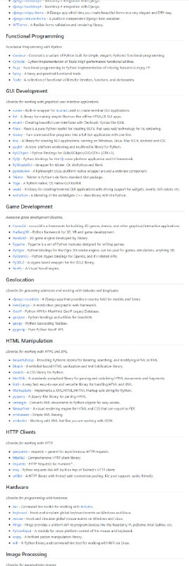Python 框架、库、软件和资源的精选列表awesome-python | #Python #框架Python 框架、库、软件和资源的精选列表awesome-python | #Python #框架