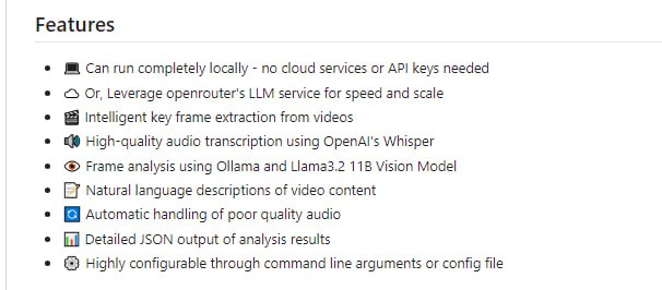 Video Analyzer：视频内容分析工具，通过结合Llama3.2视觉模型和OpenAI的Whisper模型，本地生成视频描述Video Analyzer：视频内容分析工具，通过结合Llama3.2视觉模型和OpenAI的Whisper模型，本地生成视频描述