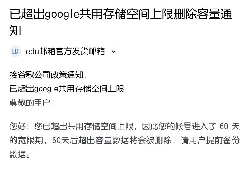 收到了谷歌强制删除文件的通知