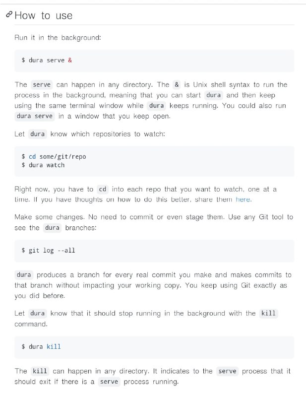 Dura：基于 #Git 的自动快照 #工具 ，可以方便地恢复到任一历史版本