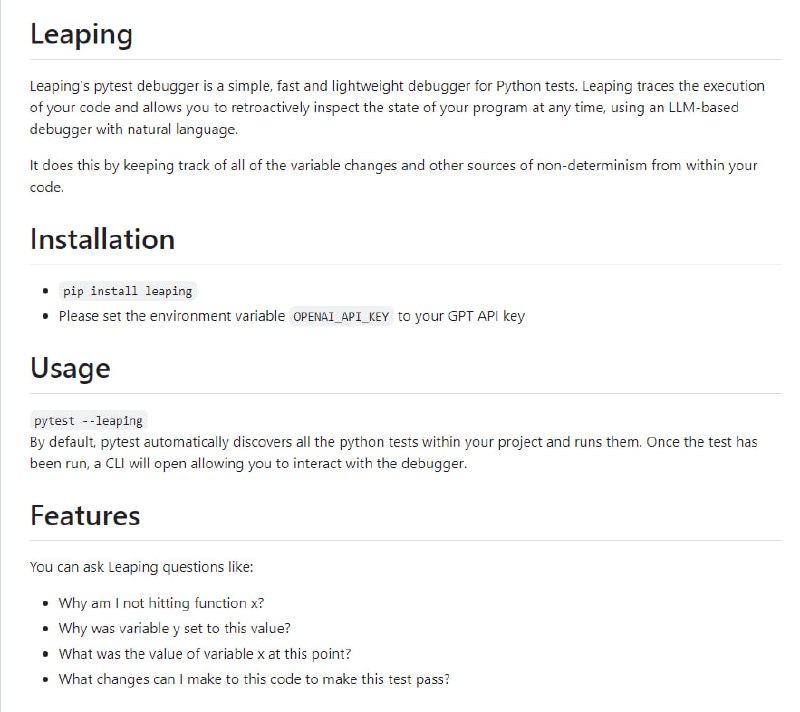 简洁易用的 Python 测试调试工具，可帮助追踪代码执行过程并使用自然语言回溯代码状态，以便在代码运行期间查看其状态