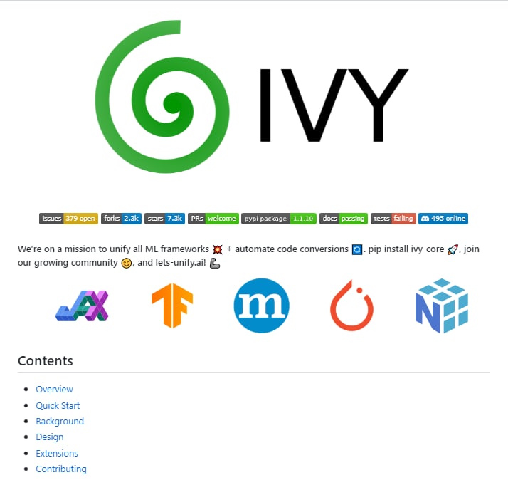机器学习统一框架，支持JAX、 TensorFlow、 PyTorch 和 Numpy等框架，快速构建模型，并在后台使用你喜欢的框架 ivy | #机器学习 #框架